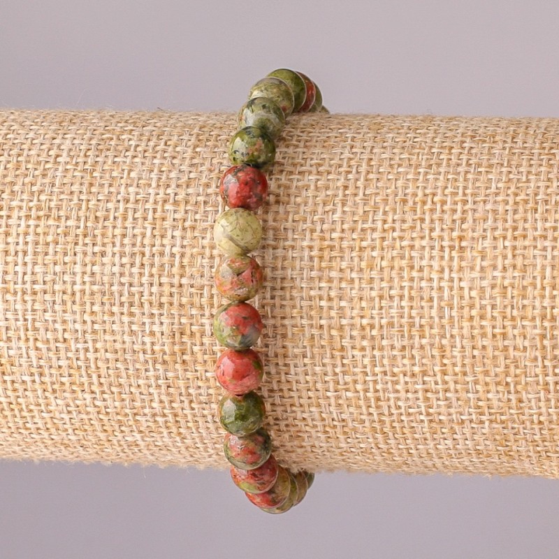 Brățară din jasper heliotrop, mărgele netede, diametrul de 6 mm, circumferința 18 cm
