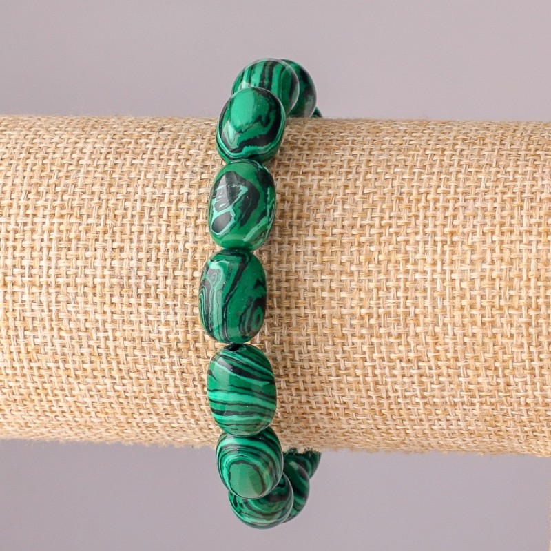 Brățară din malahit, formă de butoi (presat) pe elastic 10x14 mm, lungime 18 cm