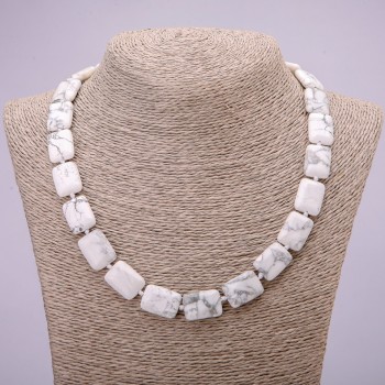 Colier din piatră naturală Kaholong dreptunghiular, diametrul 13x18 mm, lungime 48 cm