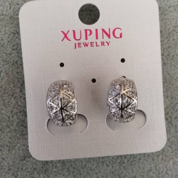 Cercei Xuping cu pietre albe 9x15 mm rodiu