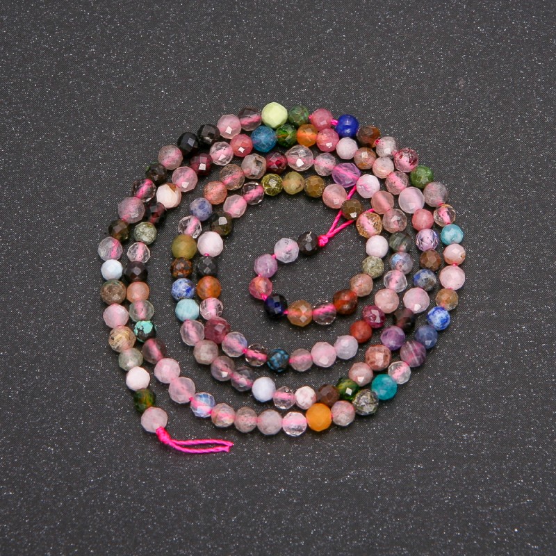 Mărgele pe șnur din piatră naturală, sortiment de pietre, bile tăiate, diametrul 3 mm, lungime 38 cm