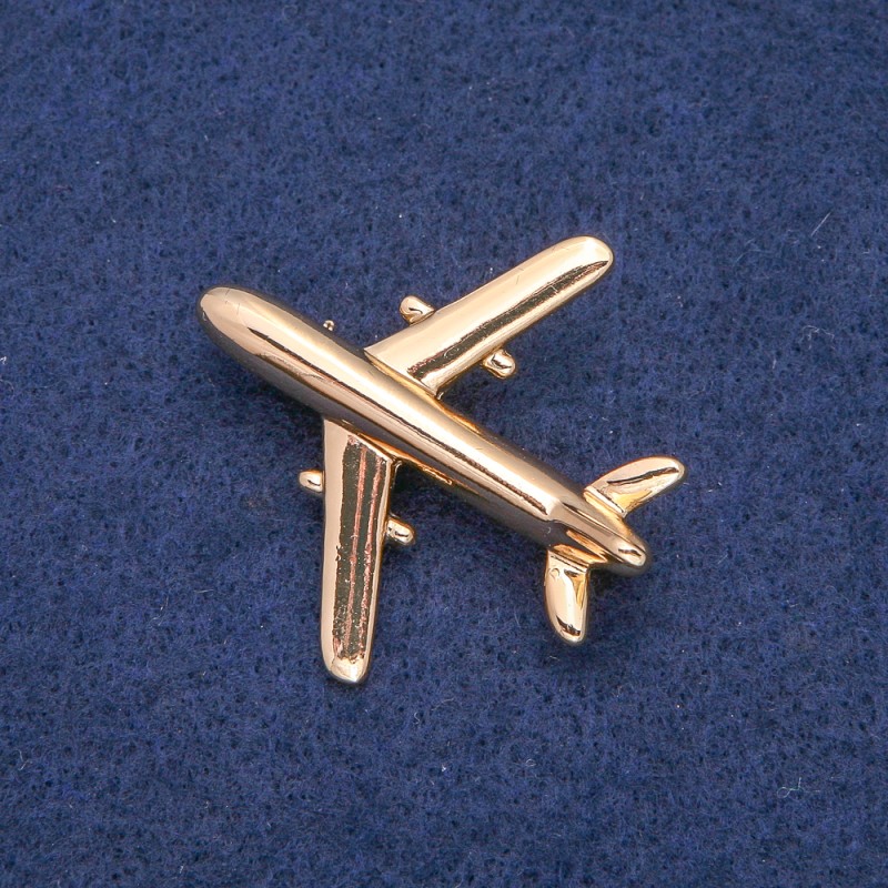 Broșă Avion metal cu finisaj auriu, 40x39 mm