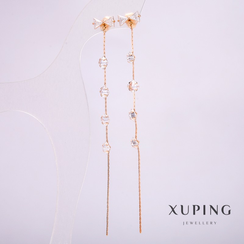 Cercei Xuping cu placare aur 18K, cu pietre albe, diametrul de 5 mm, lungimea 109 mm +