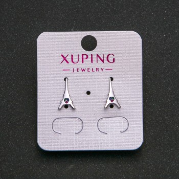 Cercei Xuping placate cu rodiu, cu cristale albastre, verzi și zmeură, 13×7 mm +