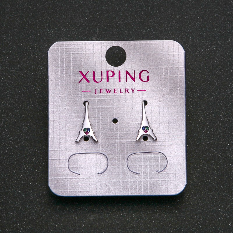 Cercei Xuping placate cu rodiu, cu cristale albastre, verzi și zmeură, 13×7 mm +