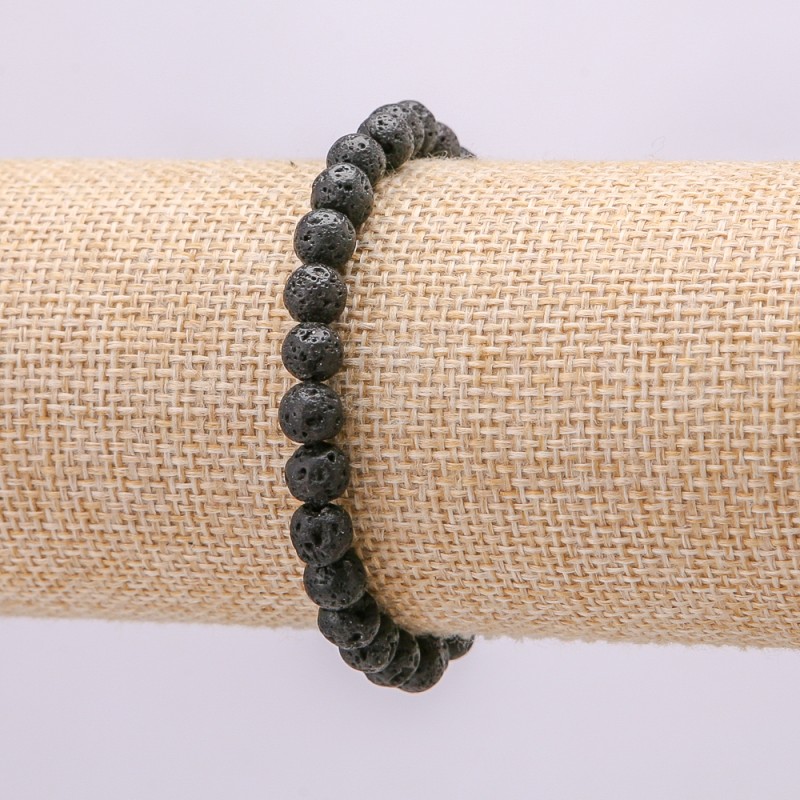 Brățară din piatră naturală de lavă, bilă de 6 mm, lungime 18 cm