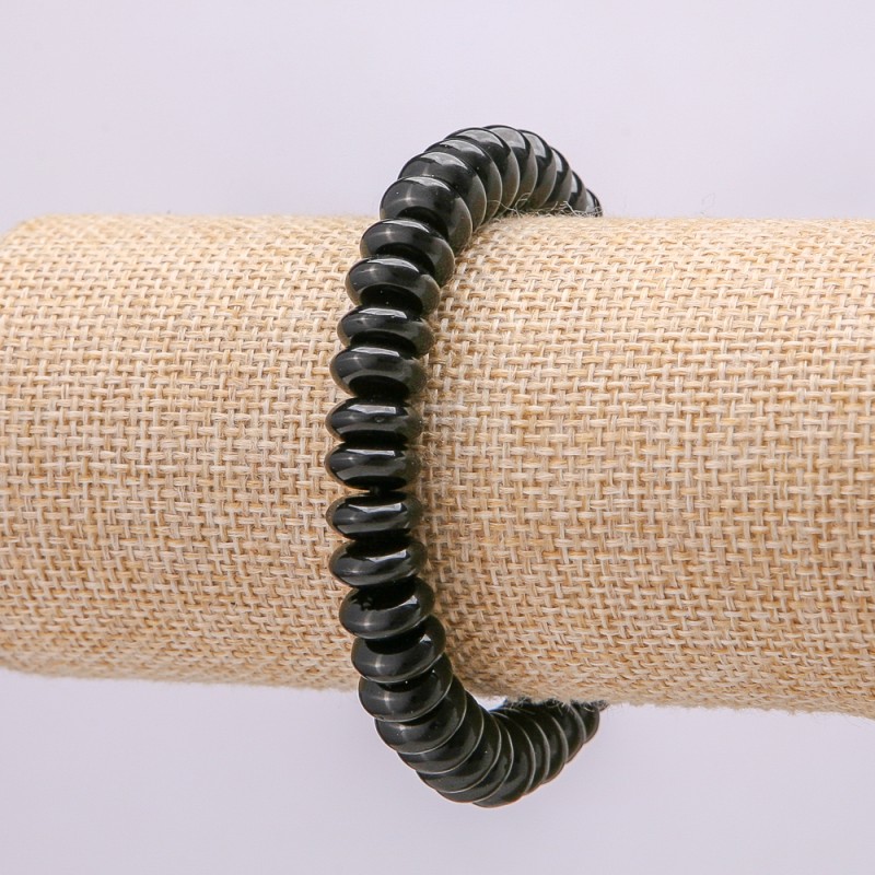 Brțară din agată neagră, piatră naturală, rondelle netede, diametru 10x4,5 mm, lungime 18 cm +/- elastic