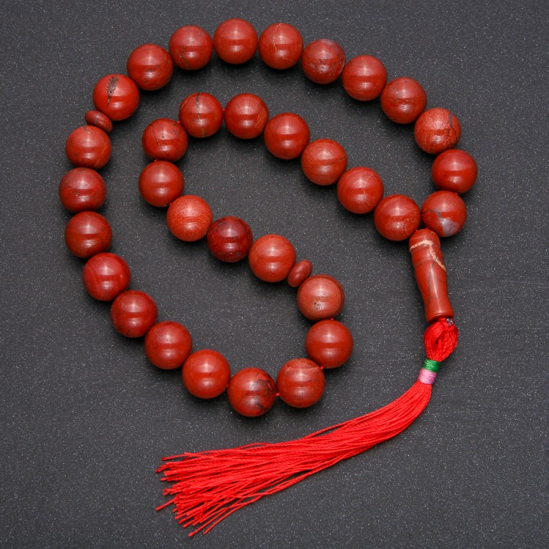Mătănii din piatră naturală - Jasper roșu, 33 mărgele, bilă netedă, diametrul de 10 mm, insertie Jasper roșu