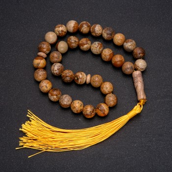 Mătănii din piatră naturală Jasper peisaj, 33 mărgele, bile netede, diametru 10 mm ± insertie Jasper peisaj