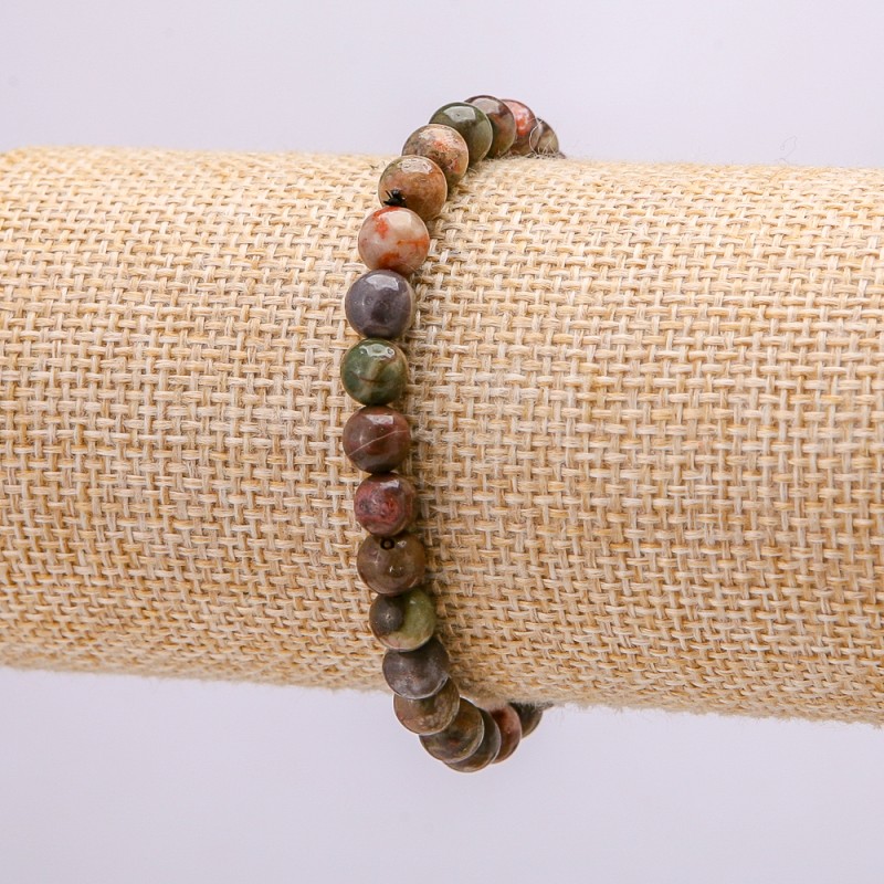 Brățară elastică din piatră naturală Jasper Picasso, circumferința de 18 cm, bilă netedă, diametrul de 6 mm +