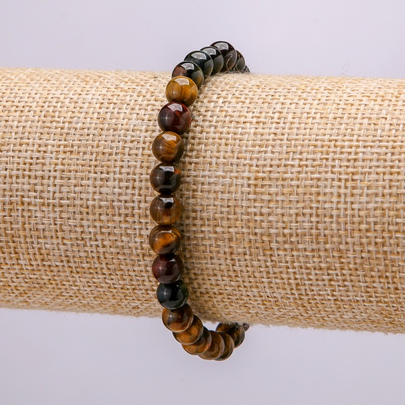 Brățară elastică din piatră naturală: ochi de tigru, ochi de bou, ochi de șoim, circumferință de 18 cm, mărgele netede, diametru 6 mm +
