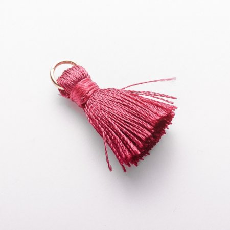Componentă pentru artizanat: Pensulă miniaturală cu inel 'mătase' culoare bordo, lungime 2 cm, diametru 5 mm, preț per 1 bucată