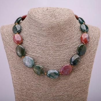 Colier din jasper multicolor, cu mărgele ovale de 25×18 mm, lungime 45 cm ± (cu imperfecțiuni naturale)
