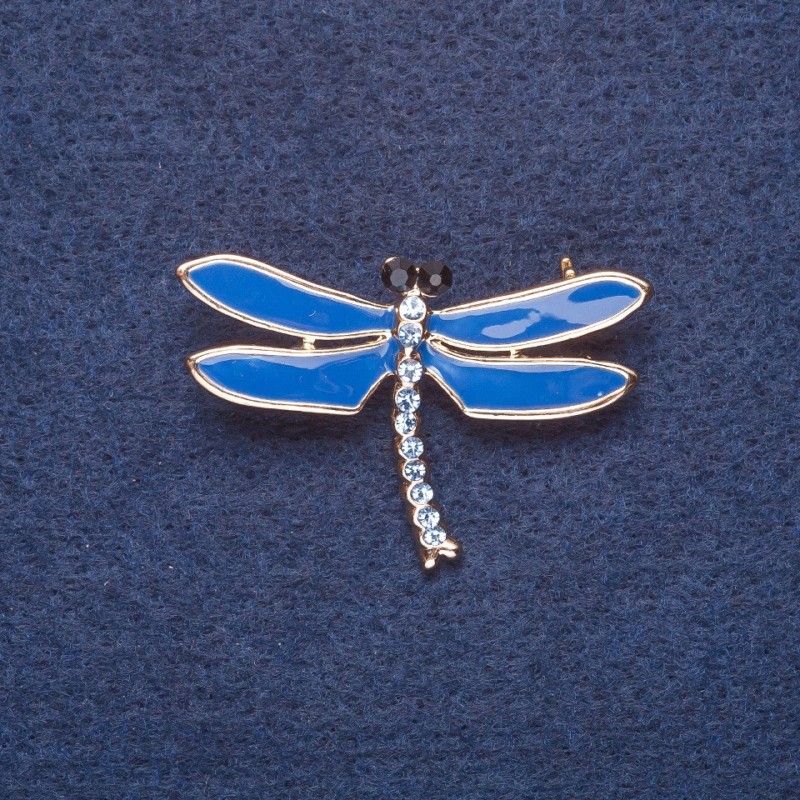 Broșă «Libelulă» email albastru, metal auriu 4×3 cm