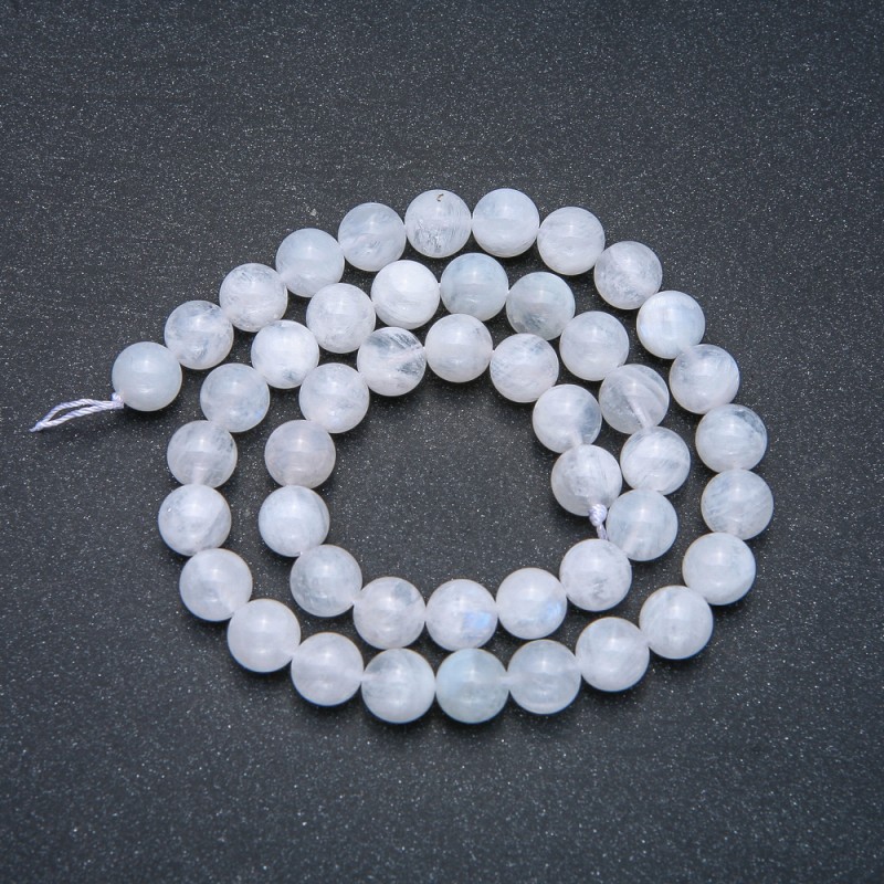 Mărgele din adularit natural pe șnur, bile netede, diametrul 8 mm, lungime 39 cm