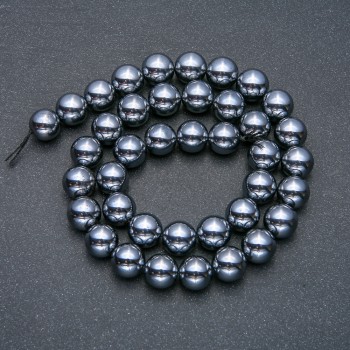 Mărgele Terahertz pe șnur, bile netede, diametrul 12 mm, lungime 39 cm