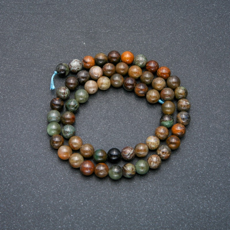 Mărgele pe șnur, piatră naturală jasper verde, rotunde, diametru 6 mm, lungime 39 cm