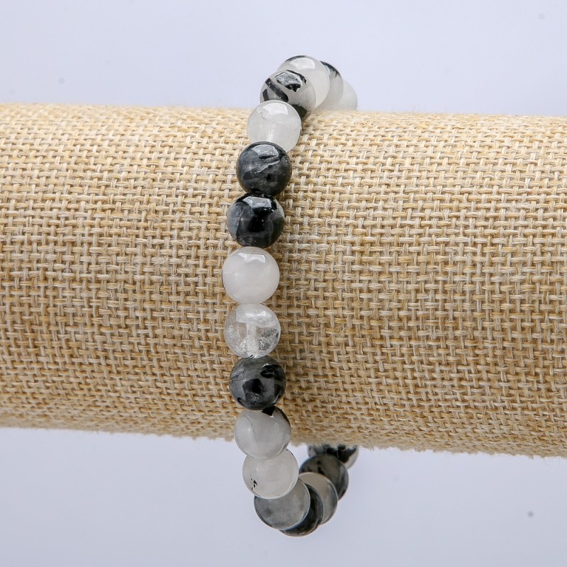 Brățară pe elastic din piatră naturală cuarț rutilit (păr de pisică), diametrul 8,5 mm, lungimea 18 cm
