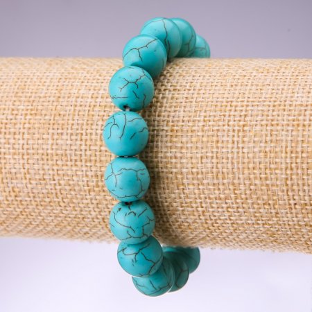 Brățară cu turcoaz (presat) – mărgele netede, diametrul 12 mm, lungime 18 cm, pe elastic