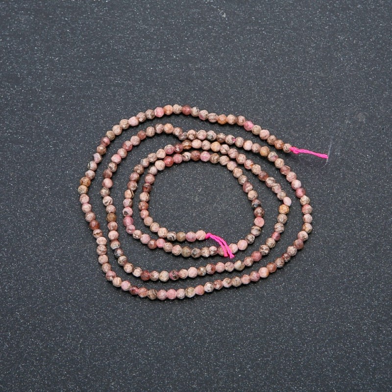 Șir din rodochrozit natural, mărgele fațetate sferice, diametrul 2 mm, lungime 40 cm