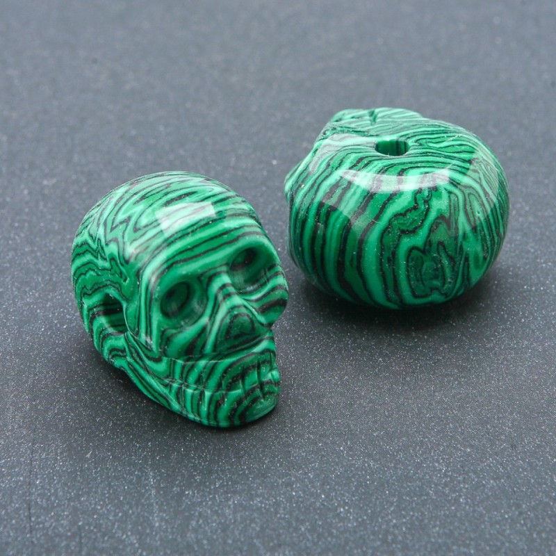 Mărgea craniu din malahit presat 25×19 mm +