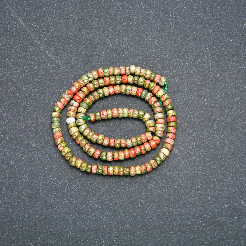 Şir din piatră naturală Heliotrop Unakit, rondel facetat 4x2,5 mm, lungime 39 cm +