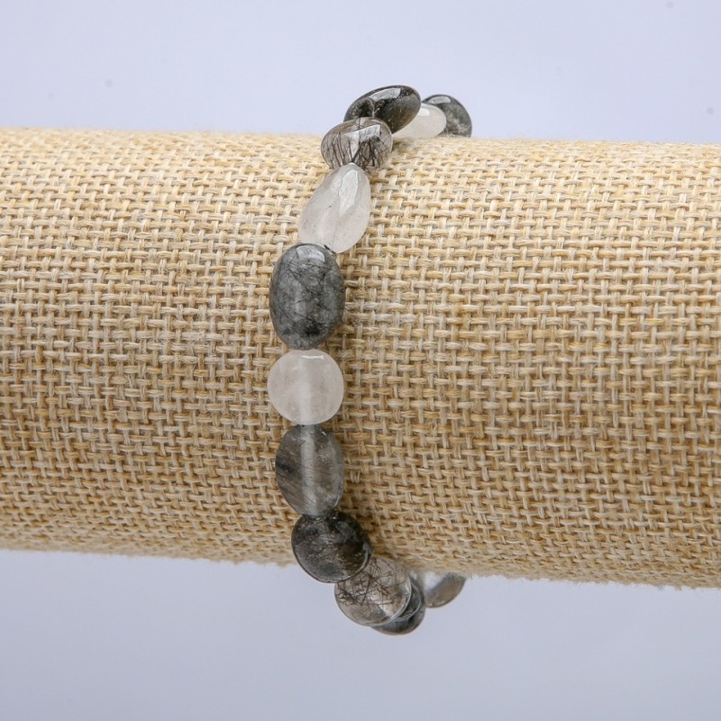 Brățară pe elastic din piatră naturală — cuarț rutilit cu fibre aurii, diametrul 8x9 mm, lungimea 18 cm +