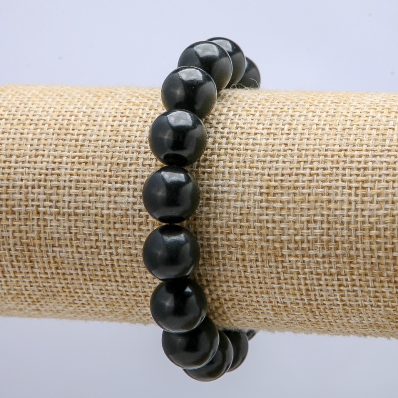 Brățară elastică din shungit, bilă netedă de 12 mm, lungime 18 cm +