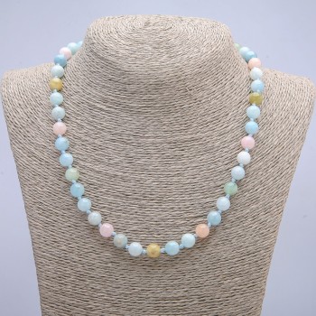 Colier din morganit natural, bilă netedă, diametrul 8 mm, lungime 45 cm +