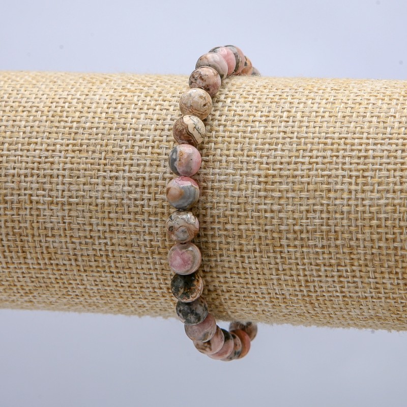 Brățară pe elastic din rhodonit, mărgele netede, diametrul de 6 mm, lungime 18 cm +