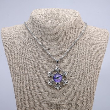 Pandantiv «Ochiul dragonului în ramă» 50×35 mm, pe lanț, lungime 70 cm ±, metal argintiu