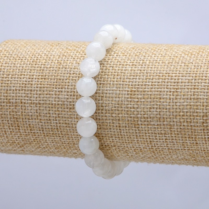 Brățară pe elastic din piatră naturală adularit, mărgele netede, diametru de 8 mm, lungime 18 cm +