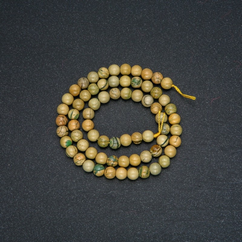 Mărgele pe șnur, piatră naturală, jasp galben, bile netede, diametrul de 6 mm, lungime 38 cm +