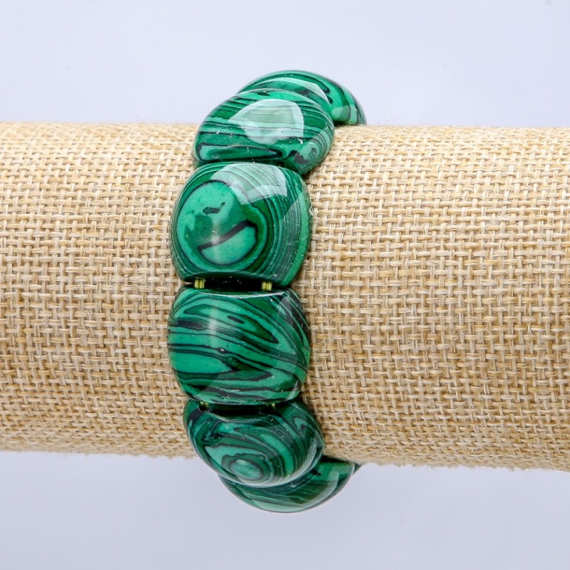 Brățară elastică din malahit (presat) zale netede 21×17 mm+
