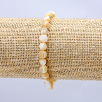 Brățară pe elastic, sidef natural bej, mărgele rotunde, diametrul 7×5 mm+