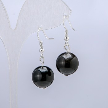 Cercei din obsidian argintiu, diametru 14 mm, lungime 30 mm