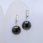 Cercei din obsidian argintiu, diametrul 14 mm, lungime 32 mm