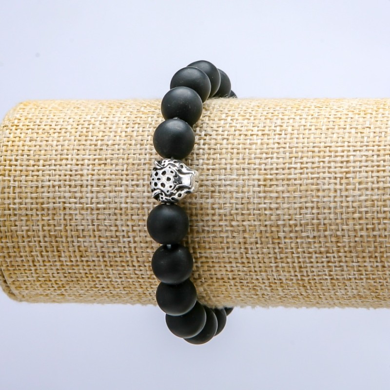 Brățară pe elastic din șungit (artificial), diametrul 10 mm ± Leopard, lungime 18 cm+
