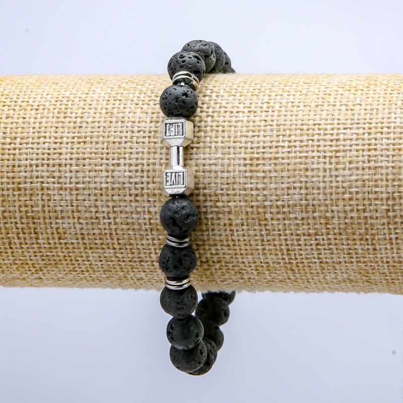 Brățară pe elastic din lavă, diametrul de 8 mm ±, cu gantere și inserții