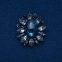 Broșă Floare 50×43 mm cabochon de agat, culoare albastru, gri, metal argintiu