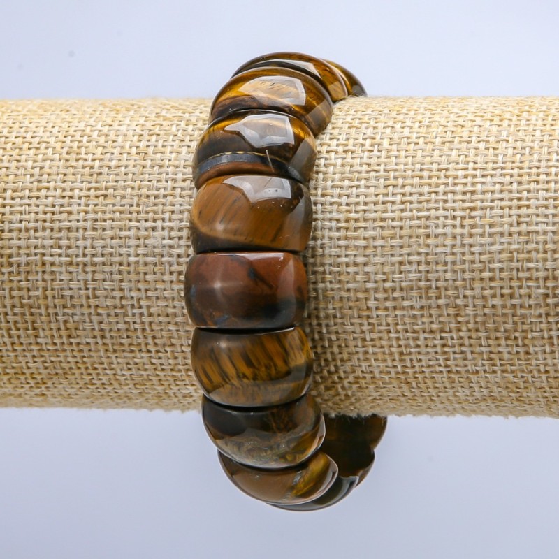 Brățară pe elastic din piatră naturală – ochi de tigru – zale netede 20×12 mm+