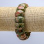 Brățară pe elastic din piatră naturală heliotrop și unakit, verigi netede 20x12 mm+