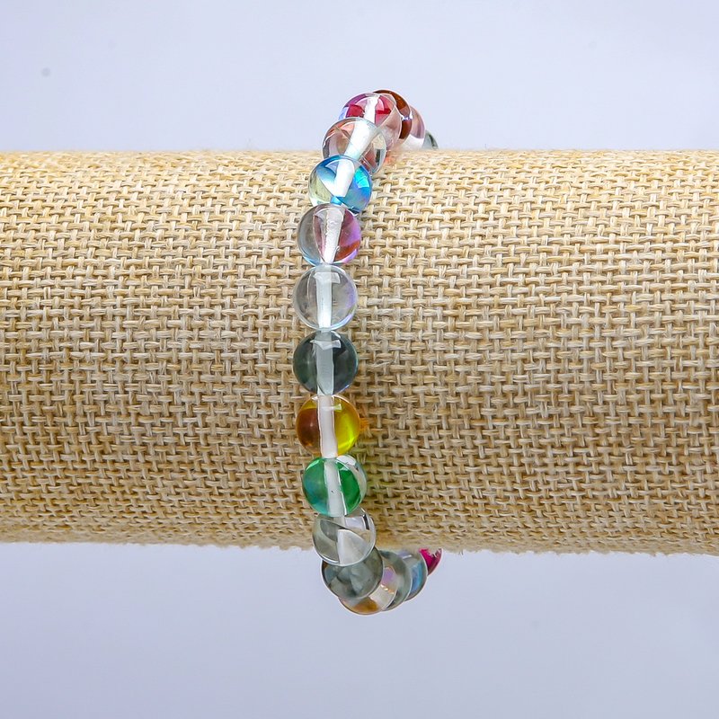 Brățară din sticlă opală, model camaleon, pe elastic, mărgele netede, diametrul 8 mm, lungimea 18 cm