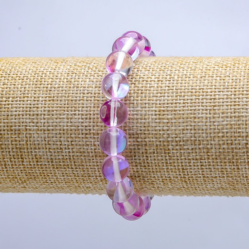 Brățară din sticlă opal mov pe elastic, mărgele netede, diametrul de 10 mm, lungime 18 cm