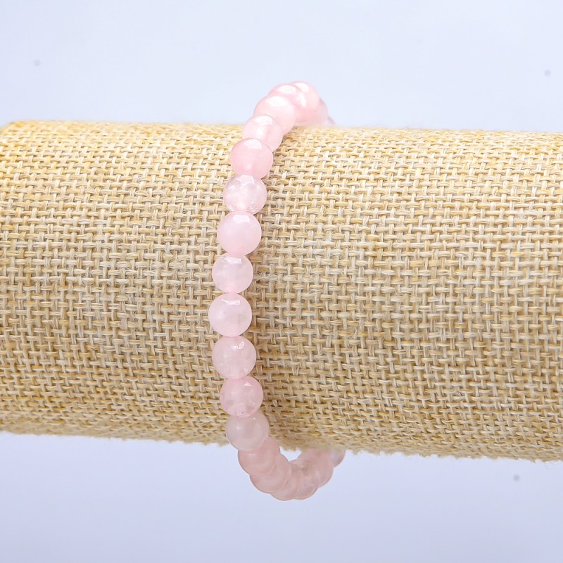 Brățară pe elastic din cuarț roz, boabe netede, diametrul 6 mm, lungime 18 cm