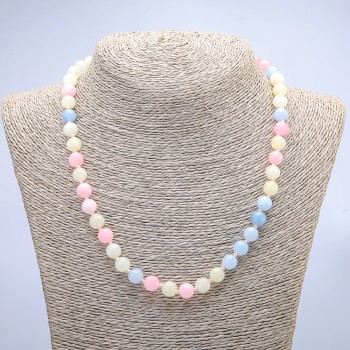 Colier din piatră naturală de morganit, diametrul 8 mm, lungime 45 cm+