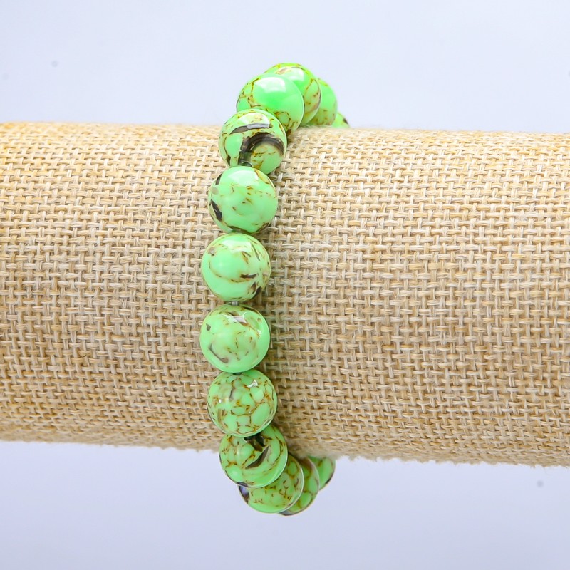 Brățară elastică din jasper imperial verde-salată (presat), mărgele netede, diametrul 10 mm +/-, lungimea 18 cm+