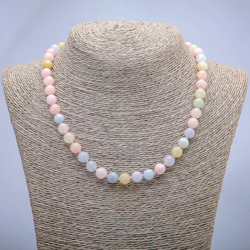Colier din piatră naturală morganit, bile netede, diametru 8 mm, lungime 45 cm