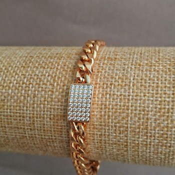 Brățară Xuping placată cu aur de 18K cu strasuri albe, lungime 17–18 cm, grosime 7 mm +