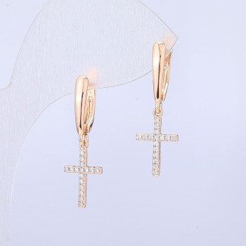 Cercei Xuping placare aur 18K «cruce cu cristale albe» 28x9 mm +